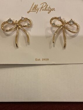 Lilly Pulitzer Delicate Gold Bow Earrings with Rhinestones